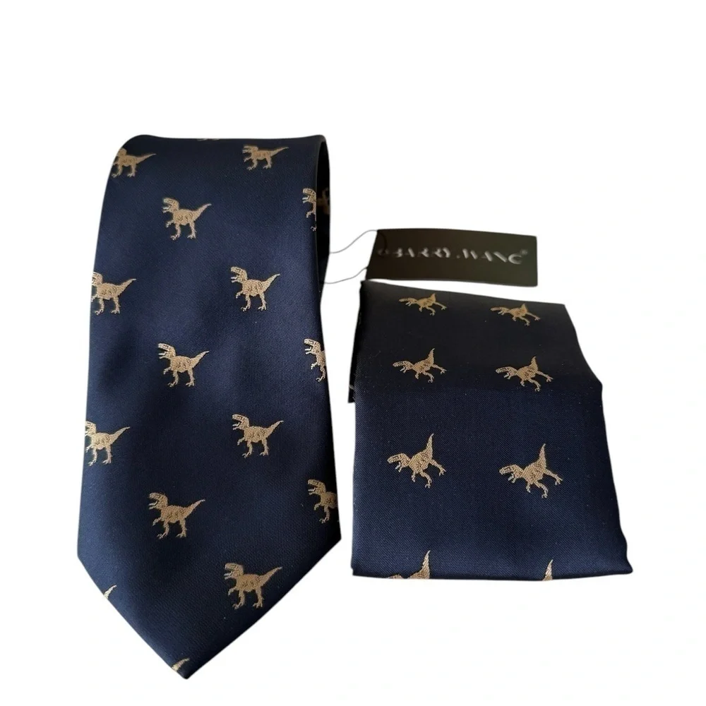 Barry Wang Men’s 60 x 3.5 in Tie Matching Pocket  Square Navy Blue Italy NWT